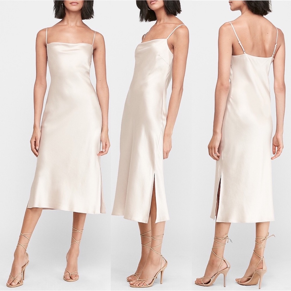 Satin Cowl Neck Midi Slip